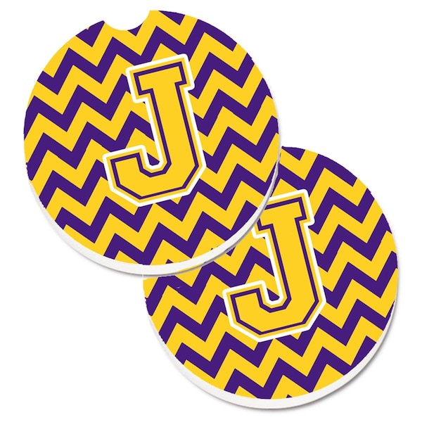 Carolines Treasures Letter J Chevron Purple and Gold Set of 2 Cup Holder Car Coaster CJ1041-JCARC - main